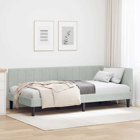 vidaXL Corner Bed Frame with Headboard Light grey 90 x 200 cm Velvet