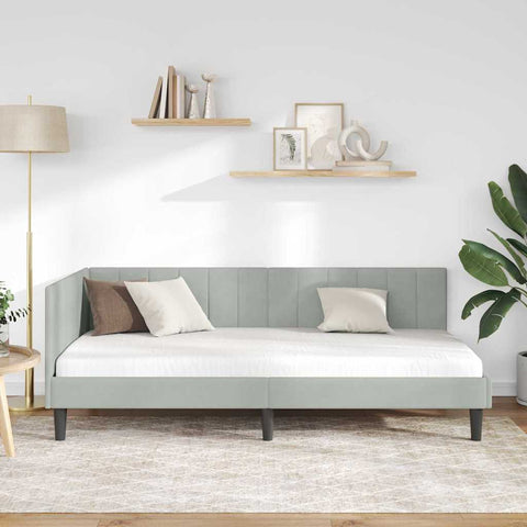 vidaXL Corner Bed Frame with Headboard Light grey 90 x 200 cm Velvet