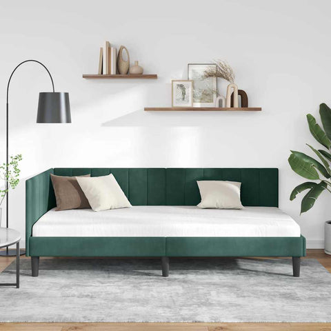 vidaXL Corner Bed Frame with Headboard Dark green 90 x 200 cm Velvet