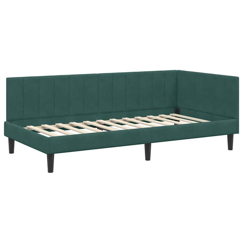 vidaXL Corner Bed Frame with Headboard Dark green 90 x 200 cm Velvet