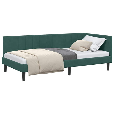 vidaXL Corner Bed Frame with Headboard Dark green 90 x 200 cm Velvet