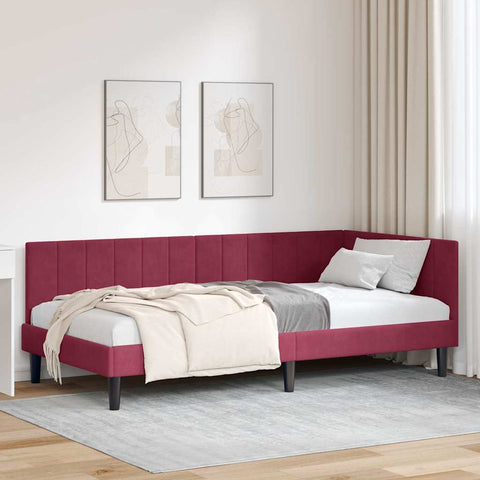 vidaXL Corner Bed Frame with Headboard Wine red 90 x 200 cm Velvet