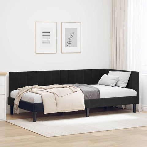 vidaXL Corner Bed Frame with Headboard Black 90 x 200 cm Velvet