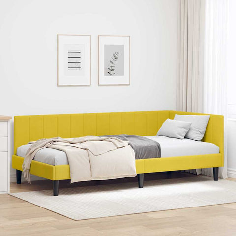 vidaXL Corner Bed Frame with Headboard Yellow 90 x 200 cm Velvet