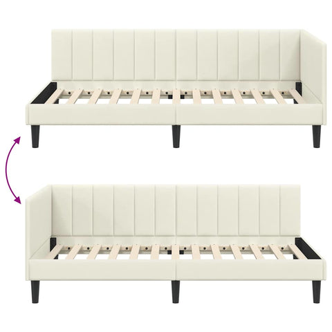 vidaXL Corner Bed Frame with Headboard Cream 90 x 200 cm Velvet
