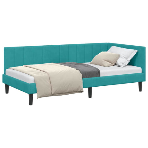 vidaXL Corner Bed Frame with Headboard Turquoise 90 x 200 cm Velvet