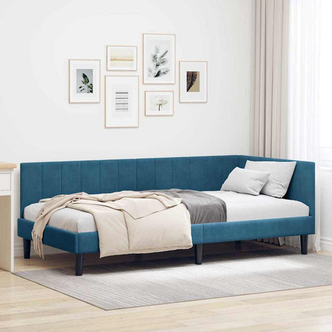 vidaXL Corner Bed Frame with Headboard Blue 100 x 200 cm Velvet