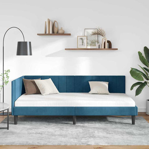 vidaXL Corner Bed Frame with Headboard Blue 100 x 200 cm Velvet