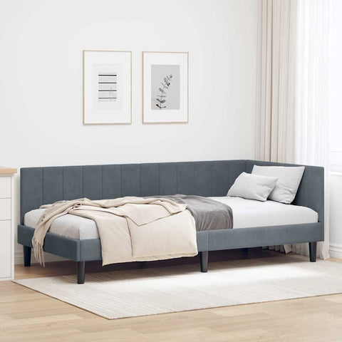 vidaXL Corner Bed Frame with Headboard Dark grey 100 x 200 cm Velvet