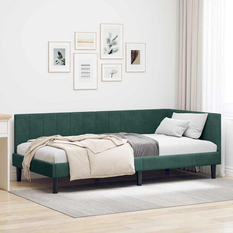 vidaXL Corner Bed Frame with Headboard Dark green 100 x 200 cm Velvet
