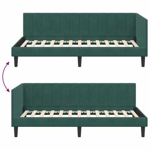 vidaXL Corner Bed Frame with Headboard Dark green 100 x 200 cm Velvet