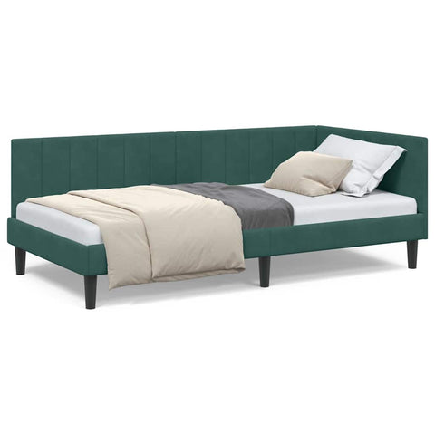 vidaXL Corner Bed Frame with Headboard Dark green 100 x 200 cm Velvet