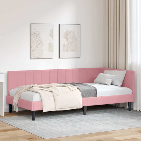 vidaXL Corner Bed Frame with Headboard Pink 100 x 200 cm Velvet