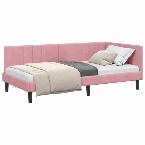 vidaXL Corner Bed Frame with Headboard Pink 100 x 200 cm Velvet