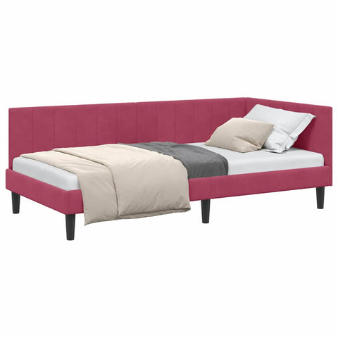 vidaXL Corner Bed Frame with Headboard Wine red 100 x 200 cm Velvet
