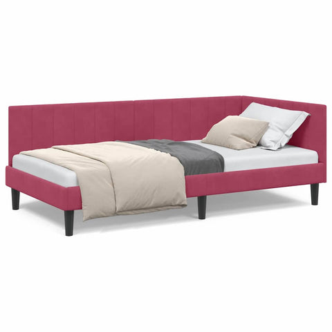 vidaXL Corner Bed Frame with Headboard Wine red 100 x 200 cm Velvet