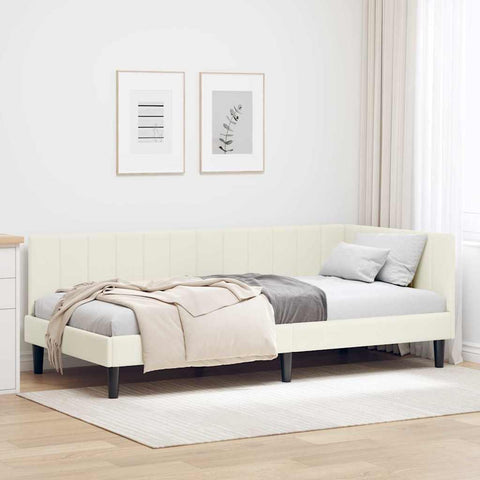 vidaXL Corner Bed Frame with Headboard Cream 100 x 200 cm Velvet