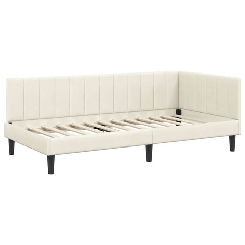 vidaXL Corner Bed Frame with Headboard Cream 100 x 200 cm Velvet