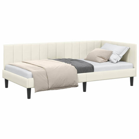 vidaXL Corner Bed Frame with Headboard Cream 100 x 200 cm Velvet