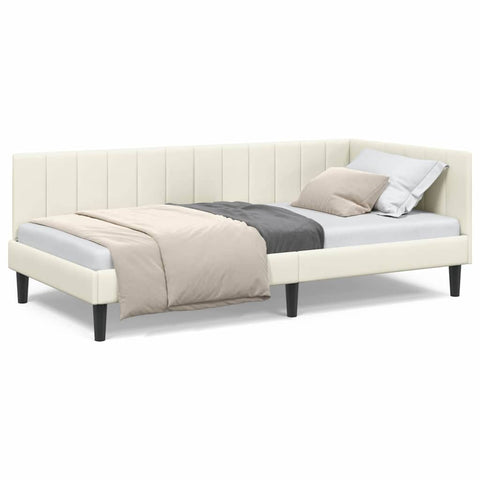 vidaXL Corner Bed Frame with Headboard Cream 100 x 200 cm Velvet
