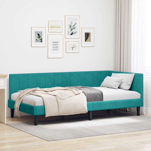 vidaXL Corner Bed Frame with Headboard Turquoise 100 x 200 cm Velvet