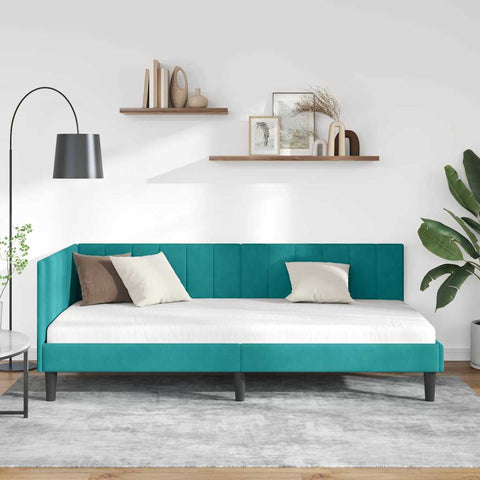 vidaXL Corner Bed Frame with Headboard Turquoise 100 x 200 cm Velvet