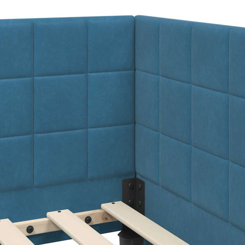 vidaXL Corner Bed Frame with Headboard Blue 90 x 190 cm Velvet