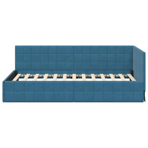 vidaXL Corner Bed Frame with Headboard Blue 90 x 190 cm Velvet