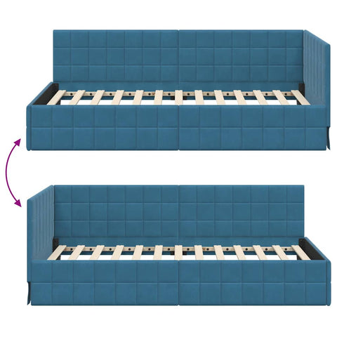 vidaXL Corner Bed Frame with Headboard Blue 90 x 190 cm Velvet