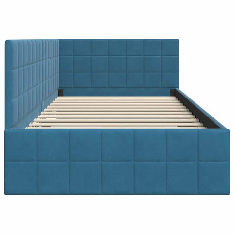 vidaXL Corner Bed Frame with Headboard Blue 90 x 190 cm Velvet