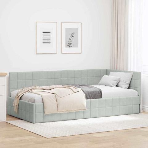 vidaXL Corner Bed Frame with Headboard Light grey 90 x 190 cm Velvet