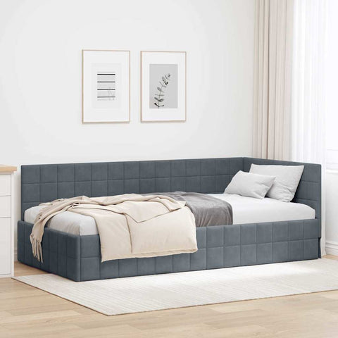 vidaXL Corner Bed Frame with Headboard Dark grey 90 x 190 cm Velvet