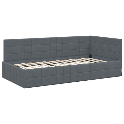 vidaXL Corner Bed Frame with Headboard Dark grey 90 x 190 cm Velvet