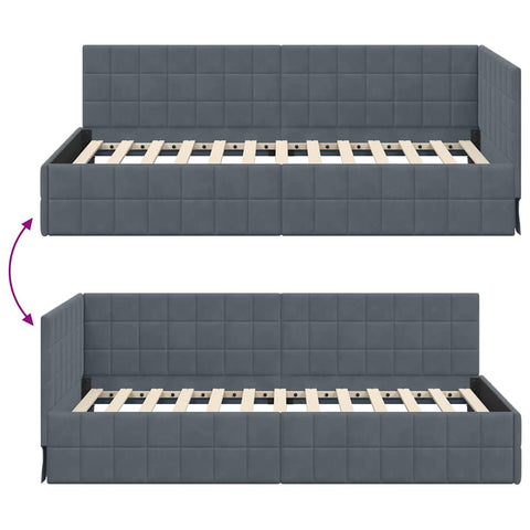 vidaXL Corner Bed Frame with Headboard Dark grey 90 x 190 cm Velvet