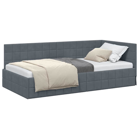 vidaXL Corner Bed Frame with Headboard Dark grey 90 x 190 cm Velvet