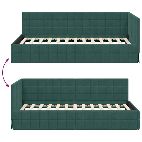 vidaXL Corner Bed Frame with Headboard Dark green 90 x 190 cm Velvet