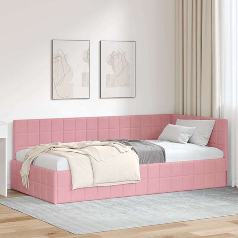 vidaXL Corner Bed Frame with Headboard Pink 90 x 190 cm Velvet