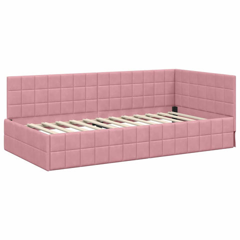 vidaXL Corner Bed Frame with Headboard Pink 90 x 190 cm Velvet