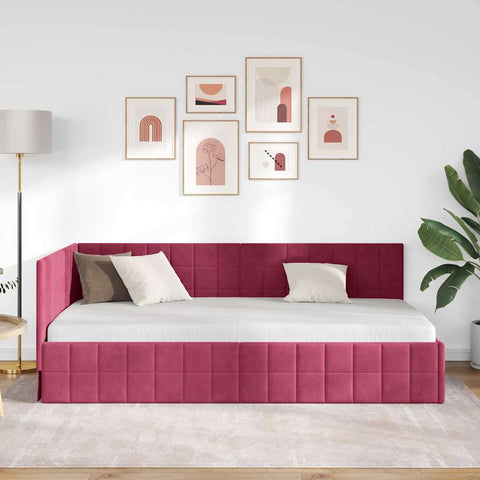 vidaXL Corner Bed Frame with Headboard Wine red 90 x 190 cm Velvet