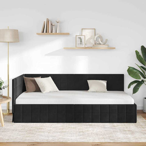 vidaXL Corner Bed Frame with Headboard Black 90 x 190 cm Velvet