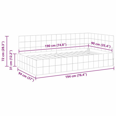 vidaXL Corner Bed Frame with Headboard Black 90 x 190 cm Velvet
