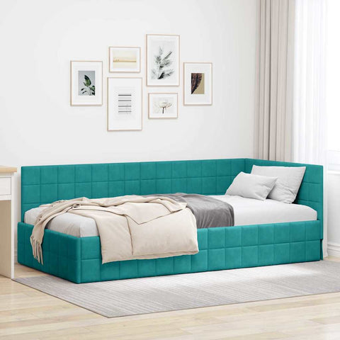 vidaXL Corner Bed Frame with Headboard Turquoise 90 x 190 cm Velvet