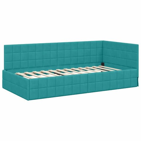 vidaXL Corner Bed Frame with Headboard Turquoise 90 x 190 cm Velvet