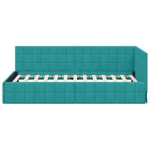 vidaXL Corner Bed Frame with Headboard Turquoise 90 x 190 cm Velvet