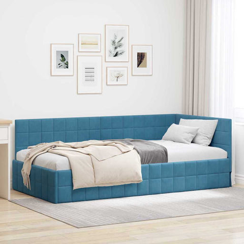 vidaXL Corner Bed Frame with Headboard Blue 90 x 200 cm Velvet