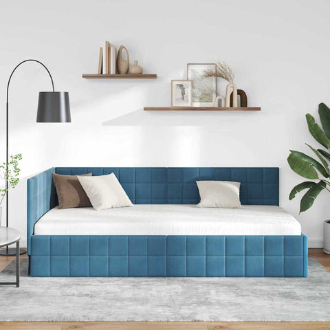 vidaXL Corner Bed Frame with Headboard Blue 90 x 200 cm Velvet