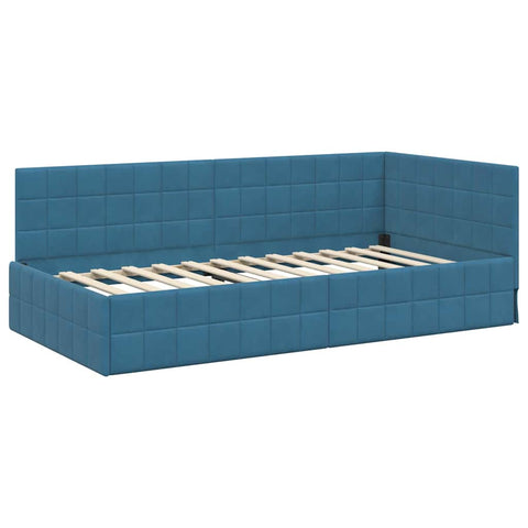 vidaXL Corner Bed Frame with Headboard Blue 90 x 200 cm Velvet