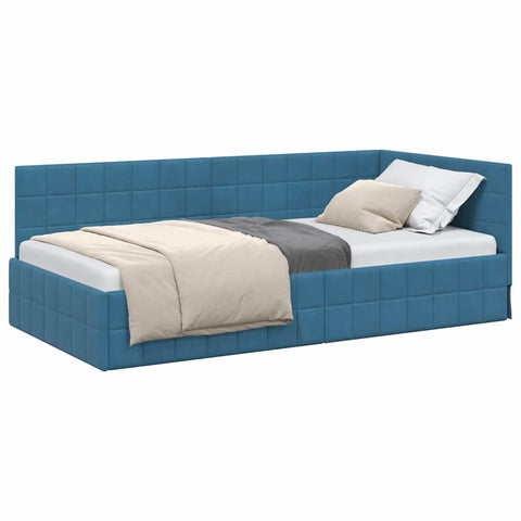 vidaXL Corner Bed Frame with Headboard Blue 90 x 200 cm Velvet
