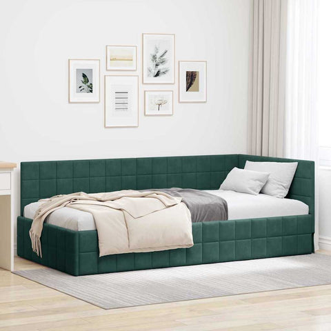 vidaXL Corner Bed Frame with Headboard Dark green 90 x 200 cm Velvet