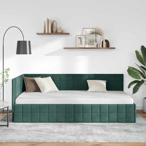 vidaXL Corner Bed Frame with Headboard Dark green 90 x 200 cm Velvet
